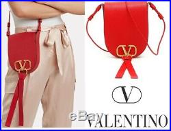 $1875 Valentino Vring Crossbody Saddle Bag Purse Fold Over Red Leather U Shape