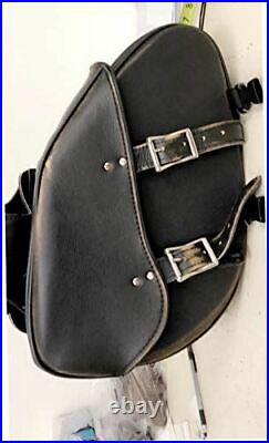 2 Pc Blk Antiqe Leather Throw over Motorcycle Saddlebag with quick release
