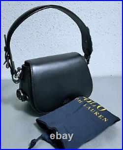 $498 Polo Ralph Lauren Womens Black Saddle Leather Sullivan Crossbody Bag READ