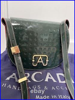 ARCADIA Forest Green Italian Patent Leather Flap Over Crossbody Bag NWOT