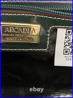 ARCADIA Forest Green Italian Patent Leather Flap Over Crossbody Bag NWOT
