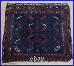 Antique Blue Baluchh Bag-Face Hand Knotted Wool Tribal Rug 21 x 20 inch