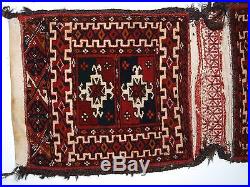 Antique Complete Pair Of Very Small Tekke Turkmen Khorjin (saddle Bags), C 1900