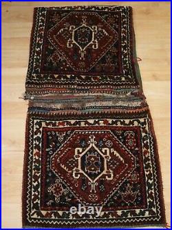 Antique Complete Qashqai Khorjin Saddle Bags with Plain Weave Back Circa 1900/20