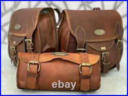 Bag Side Bags Panniers Tool Luggage Brown Complete Kit Leather Motorcycle Saddle