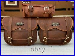 Bags Luggage 3 Bags For Sportster New Complete Kit Leather Motorcycle Saddle 3