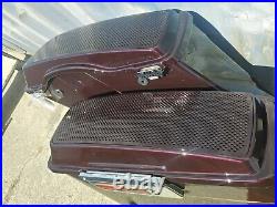 Black Cherry 4 Stretched Extended Saddlebags with Dual 6x9 Speaker Lids for HD