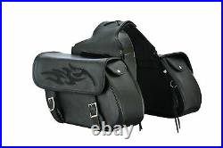 Black Leather Concealed Carry Saddlebag With Flame-Universal Fit-Throw Over Bags