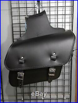 Black Leather Slanted Throw Over Saddle Bags With Chrome Accessories Motorcycle