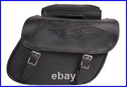 Black Motorcycle Saddlebag with Flame Pattern-Throw Over Bags-Universal Fit