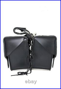 Black Motorcycle Saddlebags With Chrome Plate-Universal fit-Throw Over Bags