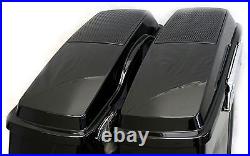Blk 4 Stretched Extended bags fit Harley Touring Saddlebags with 6x9 Speaker lids