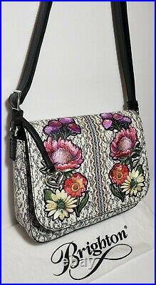 Brighton Africa Stories Mara Floral Embroidered Leather Crossbody Purse Mint$345
