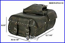 Brown Leather Conceal Carry Saddlebags With Studs-Throw Over Bags-Universal Fit