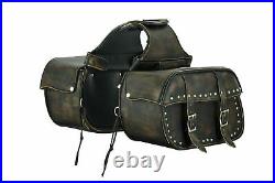 Brown Leather Conceal Carry Saddlebags With Studs-Throw Over Bags-Universal Fit