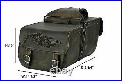 Brown Leather Concealed Carry Saddlebag With Flame-Universal Fit-Throw Over Bags