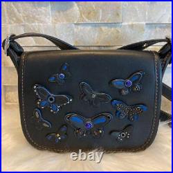 COACH Patricia Saddle Bag 18 Natural Leather with All Over Butterfly Applique