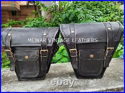 Complete 3-Piece Set of Leather Motorcycle Saddle Bags and Fork Tool Bag