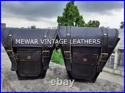 Complete 3-Piece Set of Leather Motorcycle Saddle Bags and Fork Tool Bag