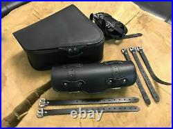 Complete Set Clean Black Side Pocket Harley Davidson + Bag Lenkerrolle Roll
