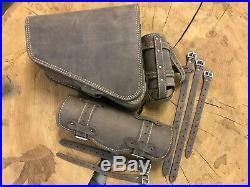 Complete Set Saddle Bags Sportster 1200 883 Roll + Bag Lenkerrolle Leather