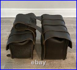 Distressed Black Leather Saddlebags Throw Over Motorcycle Bags-Universal Fit
