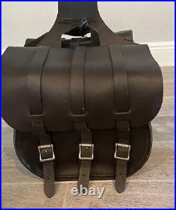 Distressed Black Leather Saddlebags Throw Over Motorcycle Bags-Universal Fit
