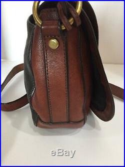 FOSSIL Leather VRI Vintage Reissue Flap Over Crossbody Saddle Bag Purse 2 tone