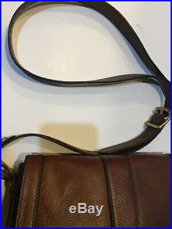 FOSSIL Leather VRI Vintage Reissue Flap Over Crossbody Saddle Bag Purse Brown