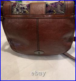 FOSSIL VRI Vintage Reissue Floral Saddle Flap Leather Bag Purse With Turnlock