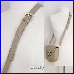 GIORGIA MILANI Made In Italy Leather Saddle Flap Over Crossbody Bag Taupe Gray