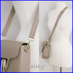 GIORGIA MILANI Made In Italy Leather Saddle Flap Over Crossbody Bag Taupe Gray
