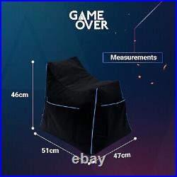 Game Over Blue Children's Gaming Bean Bag Chair Saddle Shape Kids Fun Beanbag