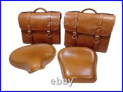 Genuine Pure Leather saddle bags+ front & rear seats for Royal Enfield Standard