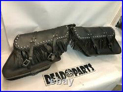 Harley OEM leather dyna studded fringe throw over saddlebags bags bar and shield