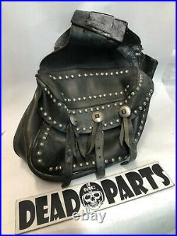 Harley real leather studded 3 buckle throw over saddlebags bags sportster dyna