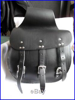 Heavy Duty Black Leather 3 Buckle Throw-Over Saddlebags USA Made V-Twin 48-3128
