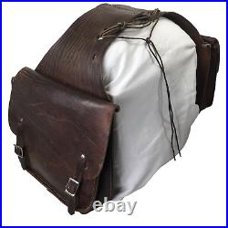 Heavy Leather Saddlebags Storage Panniers Brown Throw Over Pack Rugged Buckle