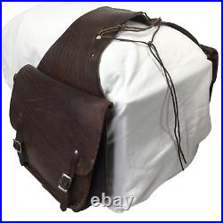 Heavy Leather Saddlebags Storage Panniers Brown Throw Over Pack Rugged Buckle