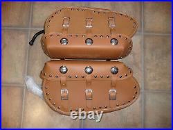 Indian Gilroy 2003 Chief OEM tan brown leather saddlebags complete w mounts NEW