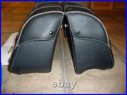Indian Scout genuine OEM black leather saddlebags complete spools latches 15-22