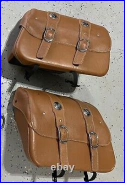 Indian Scout genuine OEM tan leather saddlebags complete 15-22 w spools latches