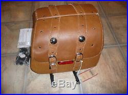 Indian Scout genuine OEM tan leather saddlebags complete new 2014-2020 w latches