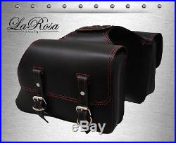 La Rosa Black Leather Red Stitching Harley Sportster Throw Over Mount Saddlebags