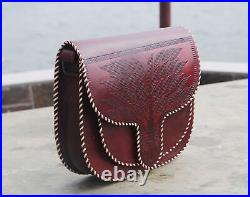 Leather Cross-body Bags, Small Over the Shoulder Bag Saddle Purses Handbag (Red)