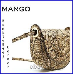 MANGO Crossbody Bag SNAKESKIN Animal Print SNAKE EFFECT Saddle Flap HandBag NWT