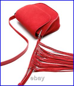 MANGO Crossbody Bag WESTERN FRINGES Shoulder Strap SUEDE LEATHER Red HandBag NWT
