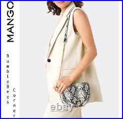 MANGO Crossbody Chain Bag SNAKESKIN Animal Print SNAKE EFFECT Saddle HandBag NWT