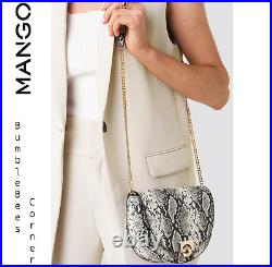 MANGO Crossbody Chain Bag SNAKESKIN Animal Print SNAKE EFFECT Saddle HandBag NWT