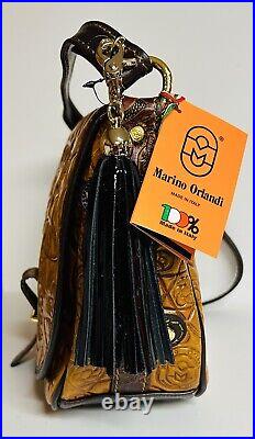 Marino Orlandi Italian Leather Large Saddle Crossbody Bag with Embossed Flap Over
